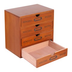 4PC Vintage Wooden Apothecary Cabinet 4 Drawer Card Catalog Desk Organizer Brown