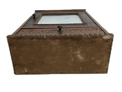 antique wall hanging medicine shaving cabinet wood beveled glass ornate