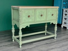 1940s Spanish Style Oak Console Cabinet, Green Console Table