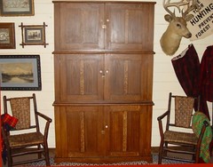 19th c. Butternut Grain Decorated 3 Piece Stacked, Graduating Cabinet