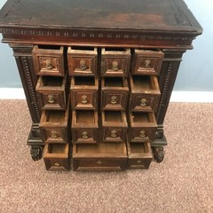 17th Century English Multi Drawer Carved Oak Spice Cabinet Table