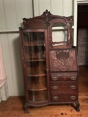 Antique china cabinet or secretary bookshelf with curved glass & claw feet