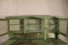 Antique 19th Century Cabinet Light Green Marble-Based Etched Glass Lockable Door