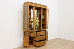 Arts & Crafts Antique Oak Display Bar Cabinet Leaded Glass #56542