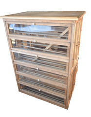 Antique Oak Blueprint File Cabinet Glass Door Architect Map 5 Drawers
