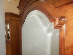 Antique French Renaissance Carved Walnut Wardrobe large Beveled Mirror