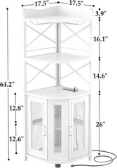 Corner Wine Cabinet Industrial with Power Outlet LED Black