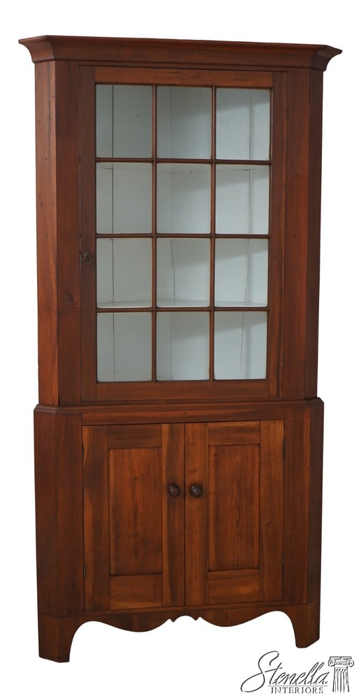 LF69957: Period 19th Century Cherry 2 Piece Country Corner China Cabinet