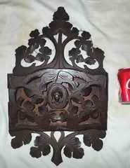 ANTIQUE VICTORIAN GERMAN BLACK FOREST CARVED LADY WOOD WALL SHELF RACK HOLDER A+