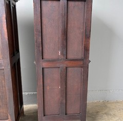 50″ Tall Pair of Vintage French Solid Oak Wood Highly Carved Gothic Cabinets