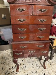 Antique Vintage Mahogany Salesman Sample Miniature Highboy Chest Clam Shell Rare