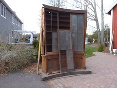 UNIQUE c1840 bowed built in LIBRARY cabinet 10’h x 87″ across ASHER BENJAMIN