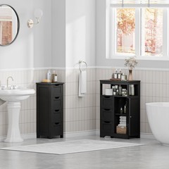 Bathroom Floor Cabinet Wood Free Standing Storage Organizer w/ 4 Drawers Black