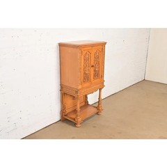 Antique Renaissance Revival Carved Oak Cupboard or Bar Cabinet, Circa 1920s