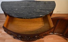 1910 Antique French Walnut & Satinwood Hand painted and Marble topDemi-lune