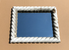 VTG Salvaged 14×17 Shabby White Spiral Helical Wood 10×13 Mirror Old 1169-25B