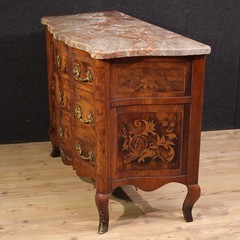 French commode dresser inlaid chest of drawers marble top Louis XV style 900