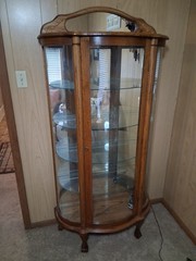 Antique Wood Glass Curio Cabinet Arched Top Glass Front Lighting 5 Shelves with