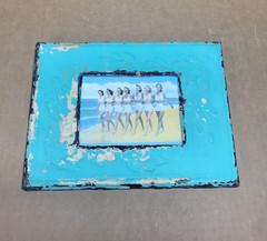 VTG Shabby Photo 4×6 Tin Ceiling Metal Teal Blue Picture Frame Old 317-26B