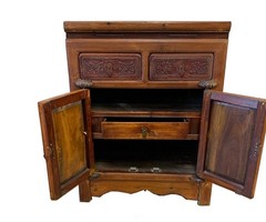 Antique Chinese Asian Ornately Carved Storage Cabinet Chinoiserie Side Table