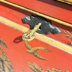 Chinese Chinoiserie Gilt Vermilion Red Cupboard / Cabinet