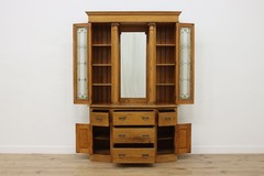 Arts & Crafts Antique Oak Display Bar Cabinet Leaded Glass #56542