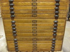 Vintage Dietzgen wood 20 drawer flat file map cabinet 45.5″ x 34.5″ x 61″ high