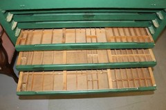 Unusual Antique Oak Printers Type 12 Drawer Tray 46″ Cabinet