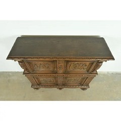 Antique Danish Renaissance Revival Carved Oak Bar Cabinet, Circa 1890s