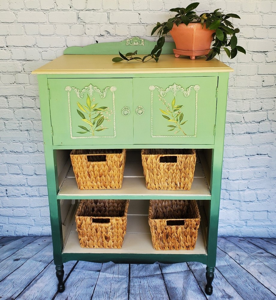 Antique Hand Painted Dresser Cabinet Nursery Boho Cottagecore French Antique