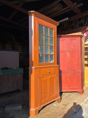 antique corner cupboard cabinet 2pc Farmhouse Country Clean 1800 refinished