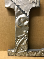 Decorative Salvaged Tin Ceiling 8″ Patchwork Shabby Silver Letter L Old 197-26B