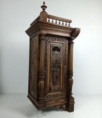 Stunning Antique Corner Cabinet Hand Carved Wood French Breton for right corner