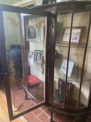 Antique Walnut and Curved Glass Curio Display Cabinet
