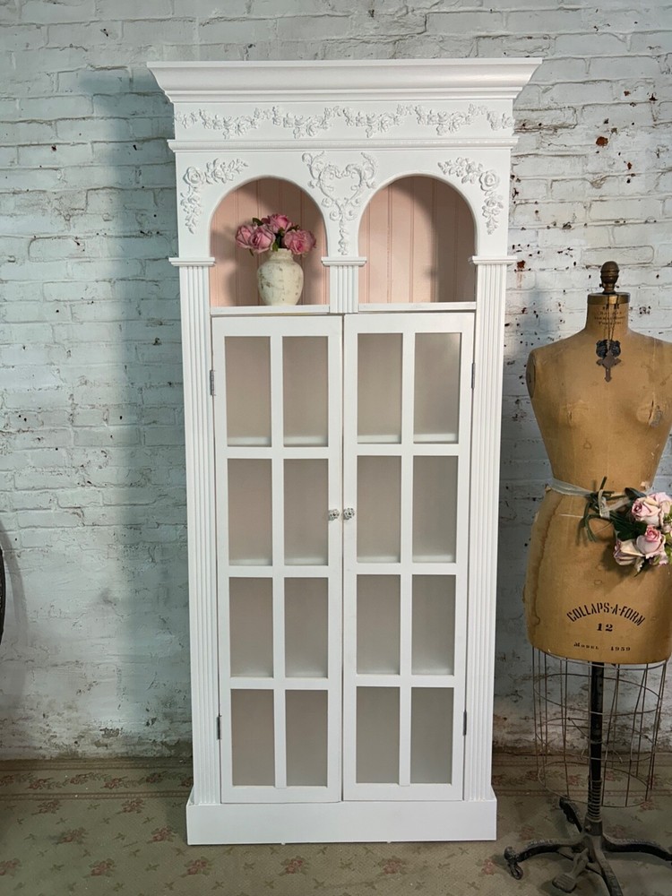 Painted Cottage Shabby Chic French Bookcase / China Hand Made Display Cabinet