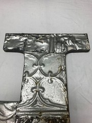 Decorative Salvaged Tin Ceiling 16″ Patchwork Silver Metal Letter H Old 1627-23B