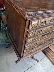 Antique Clark’s 6 Drawer Mile End Spool Cabinet – Solid Wood- Embossed Tin