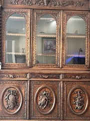 Large Antique French Carved Hunting Renaissance 6 Door Bookcase Cabinet