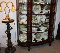 Antique Carved Mahogany Curved Glass China Cabinet