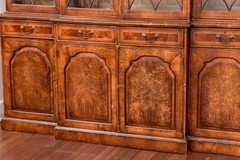 Antique Georgian Style Burl Wood Breakfront Cabinet
