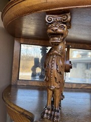 R. J. HORNER WINGED GRIFFIN HOODED BOWED GLASS OAK CHINA CABINET