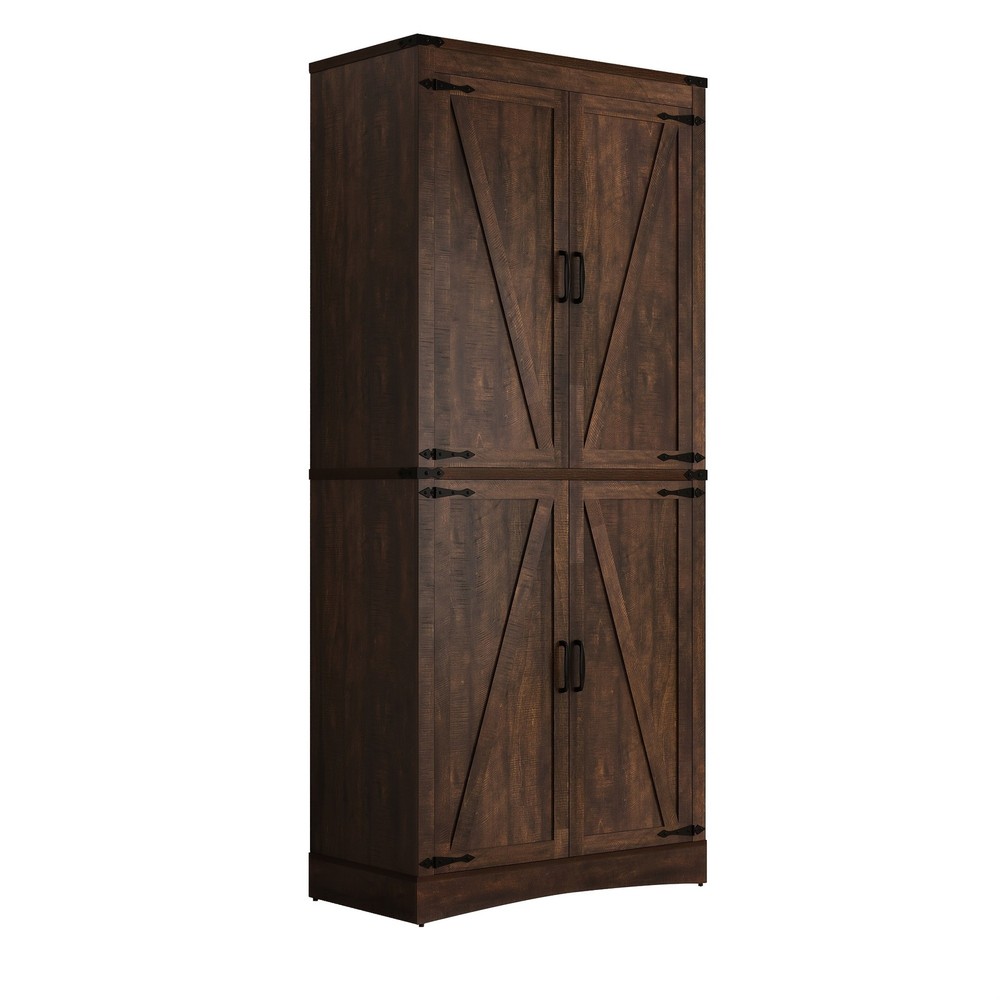 Brown Farmhouse 71 Inch 4 Door Storage Cabinet With Adjustable Shelves