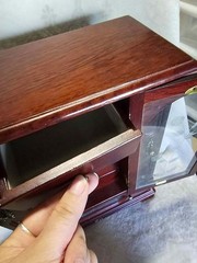 Vintage Wooden Jewelry Armoire with Etched Glass