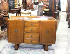 English Antique Inlaid Oak Art Deco Sideboard / Small Buffet / Bar Cabinet