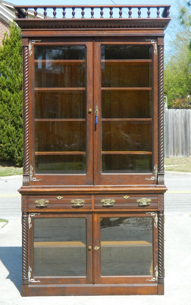Tiger Oak Step-back China Cabinet~Bookcase~Display Cabinet circa 1890