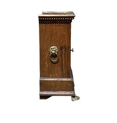 ANTIQUE GEORGE III OAK SPECIMEN OR VALUABLES CABINET WITH LION’S HEAD MOUNTS