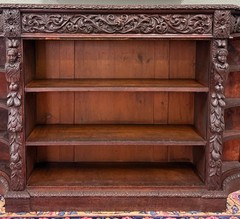 Antique French Renaissance Revival Style Carved Bookcase Bookshelf Oak c.1890s