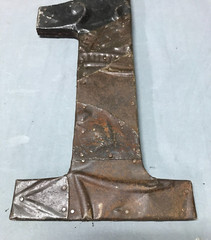 Decorative Salvage Tin Ceiling 12″ Patchwork RUST Metal VTG Number 1 Old 232-25B