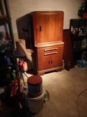 Antique Wood Cabinet, 3 Doors, 2 Drawers, 3 Shelves, Brown, Free Standing