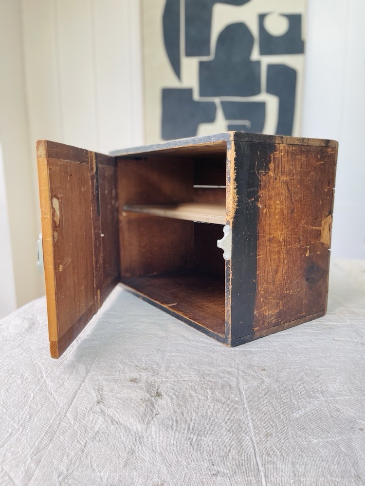 Antique vintage 1930s Wooden Wall Cupboard Factory Industrial Shelf Bathroom